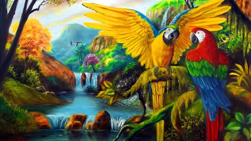 Macaws in Jungle — Green, Vibrant, Afternoon