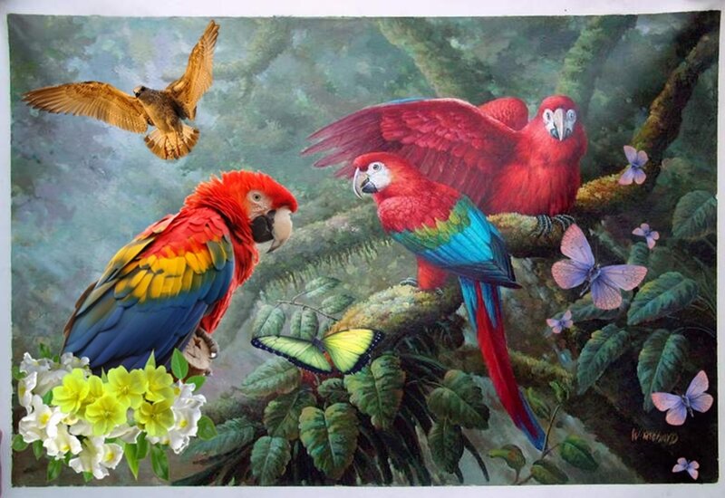 Macaws in Jungle — Red