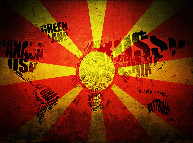 Macedonia flag with world map