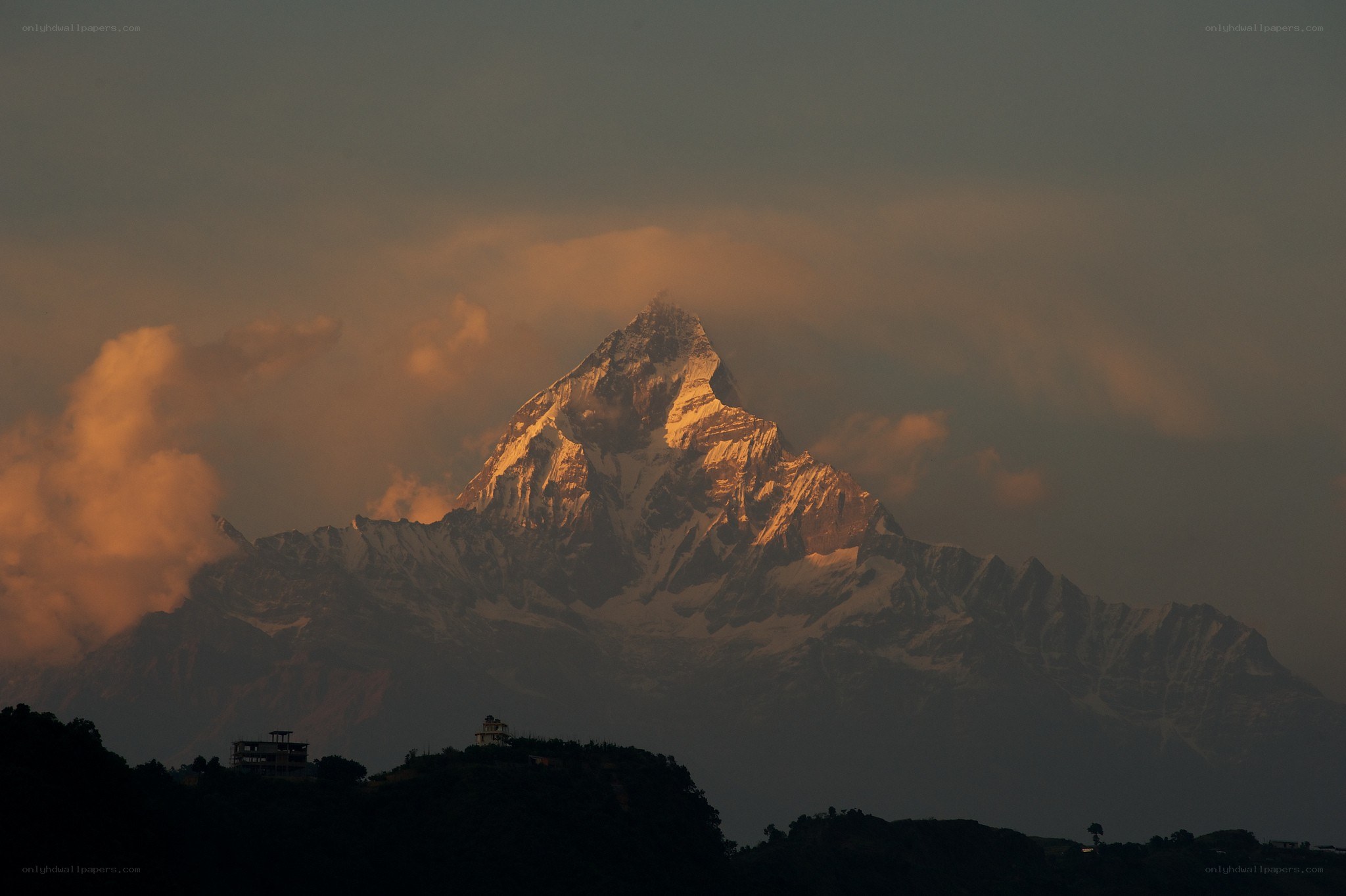 Machapuchare mountain at sunset