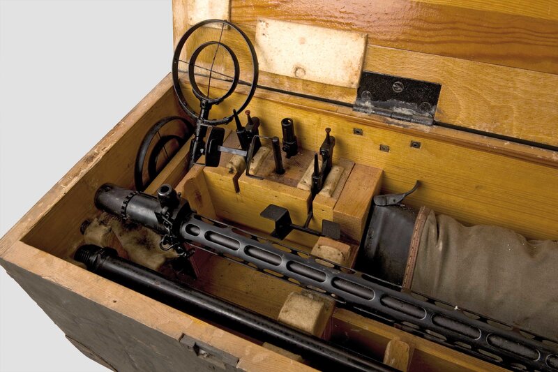 Machine gun in wooden case