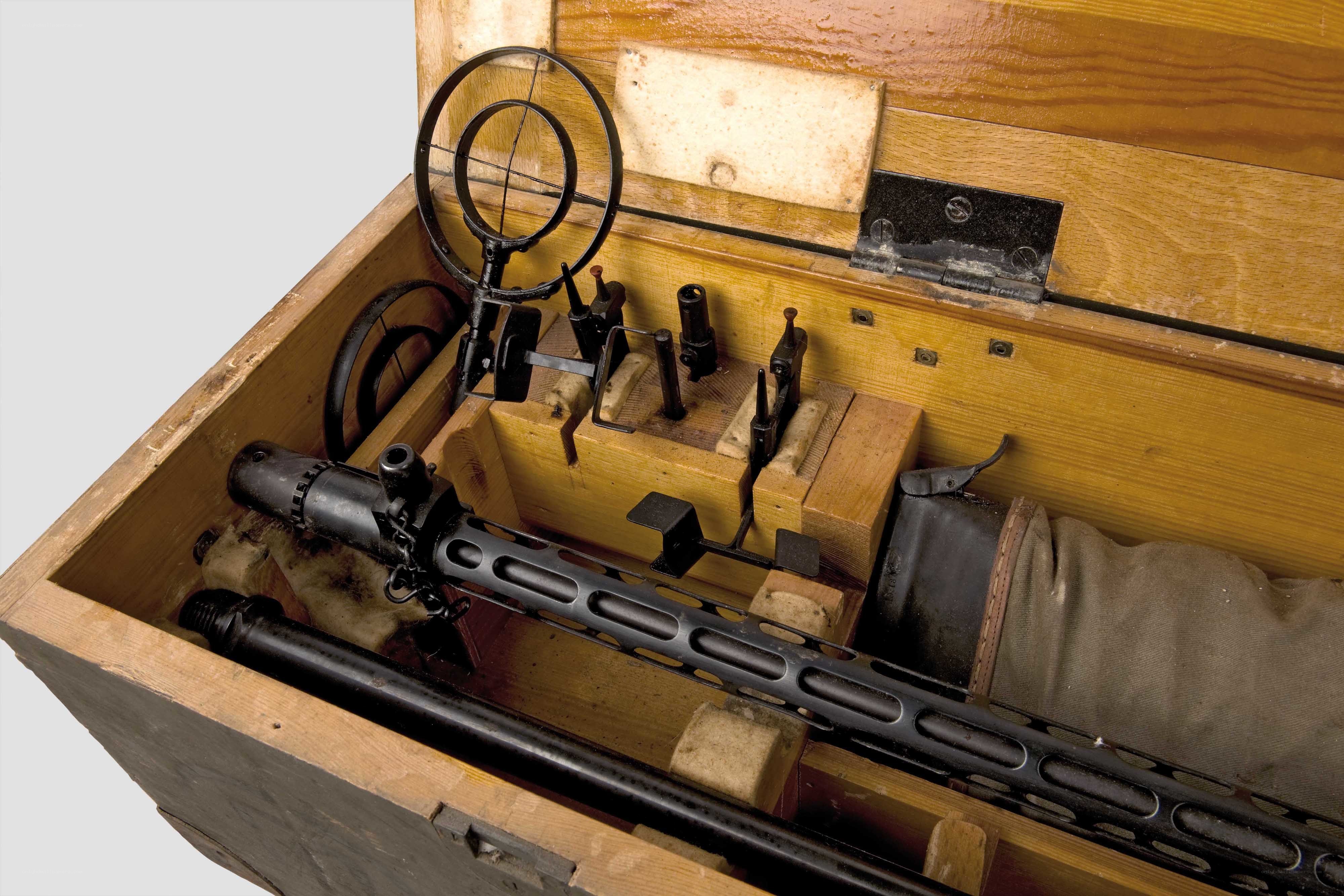 Machine gun in wooden case