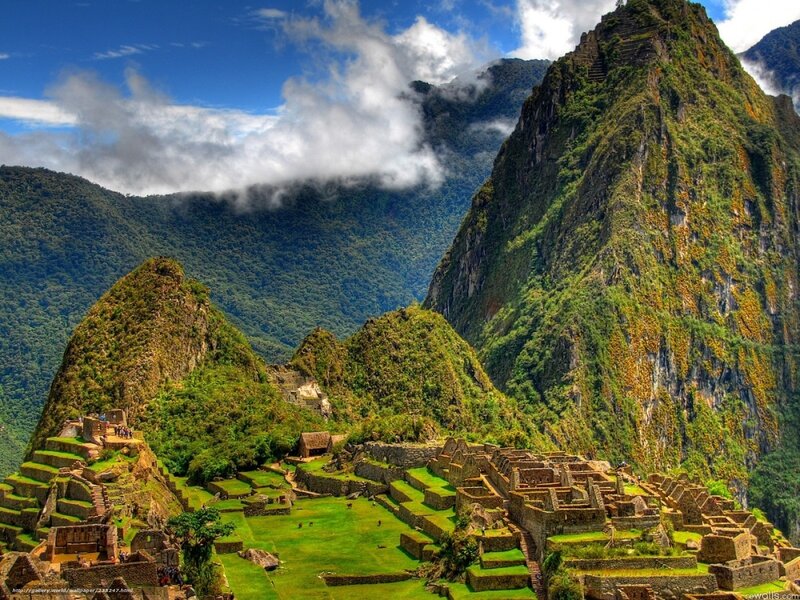 Machu Picchu Ruins — Green, Dramatic, Afternoon, Photograph, Mountains, Clouds, Stone Structures