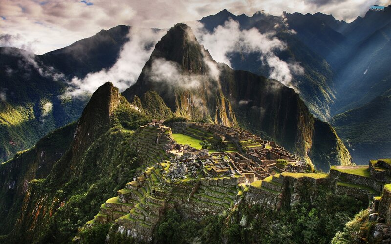 Machu Picchu Ruins — Green, Dramatic, Morning, Photograph, Mountains, Clouds, Stone Structures