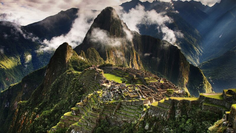 Machu Picchu Ruins — Green, Dramatic, Morning, Photograph, Mountains, Clouds, Terraces