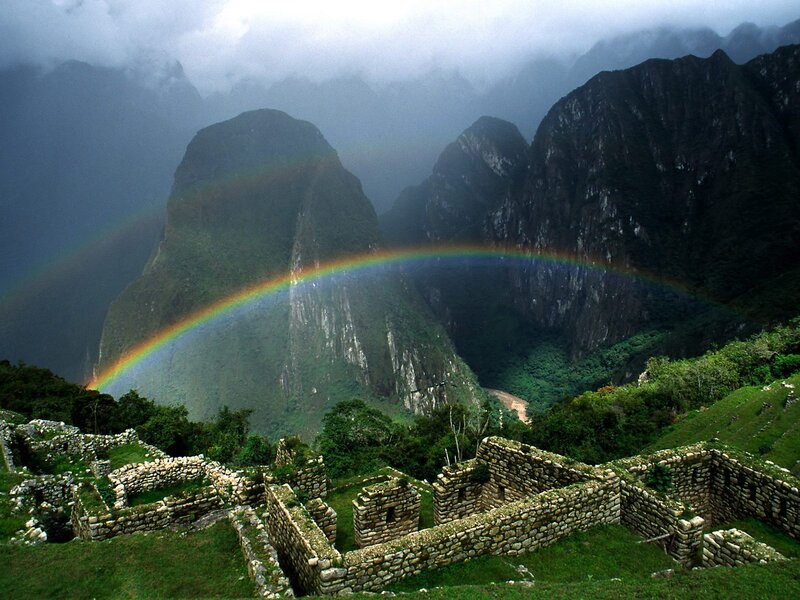 Machu Picchu Ruins — Green, Dramatic, Photograph, Rainbow