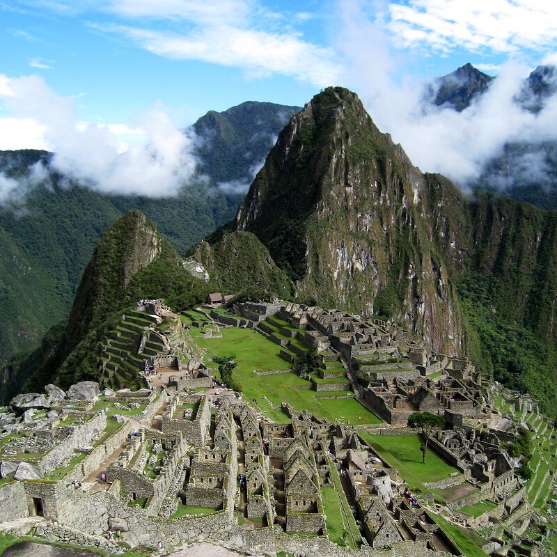Machu Picchu Ruins — Green, Serene, Afternoon, Photograph, Mountains, Clouds, Green Fields