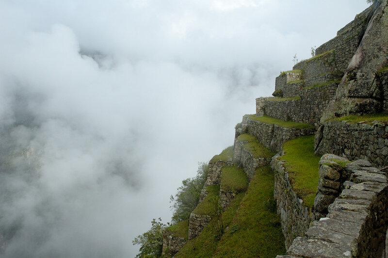 Machu Picchu terraces in mist