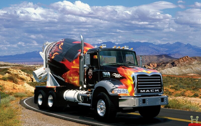 Mack truck on desert road