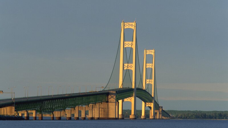 Mackinac Bridge at sunset