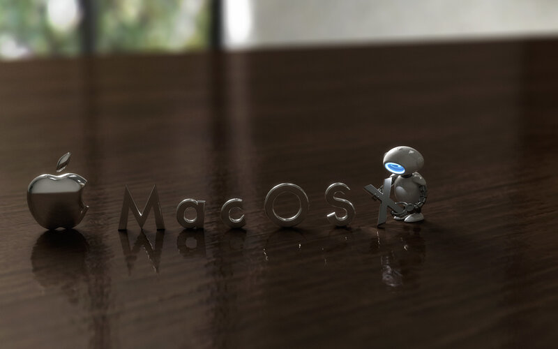 MacOS robot on wooden table