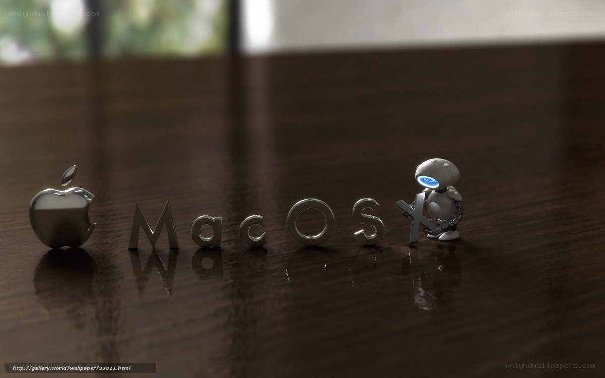 MacOS X robot on wooden table