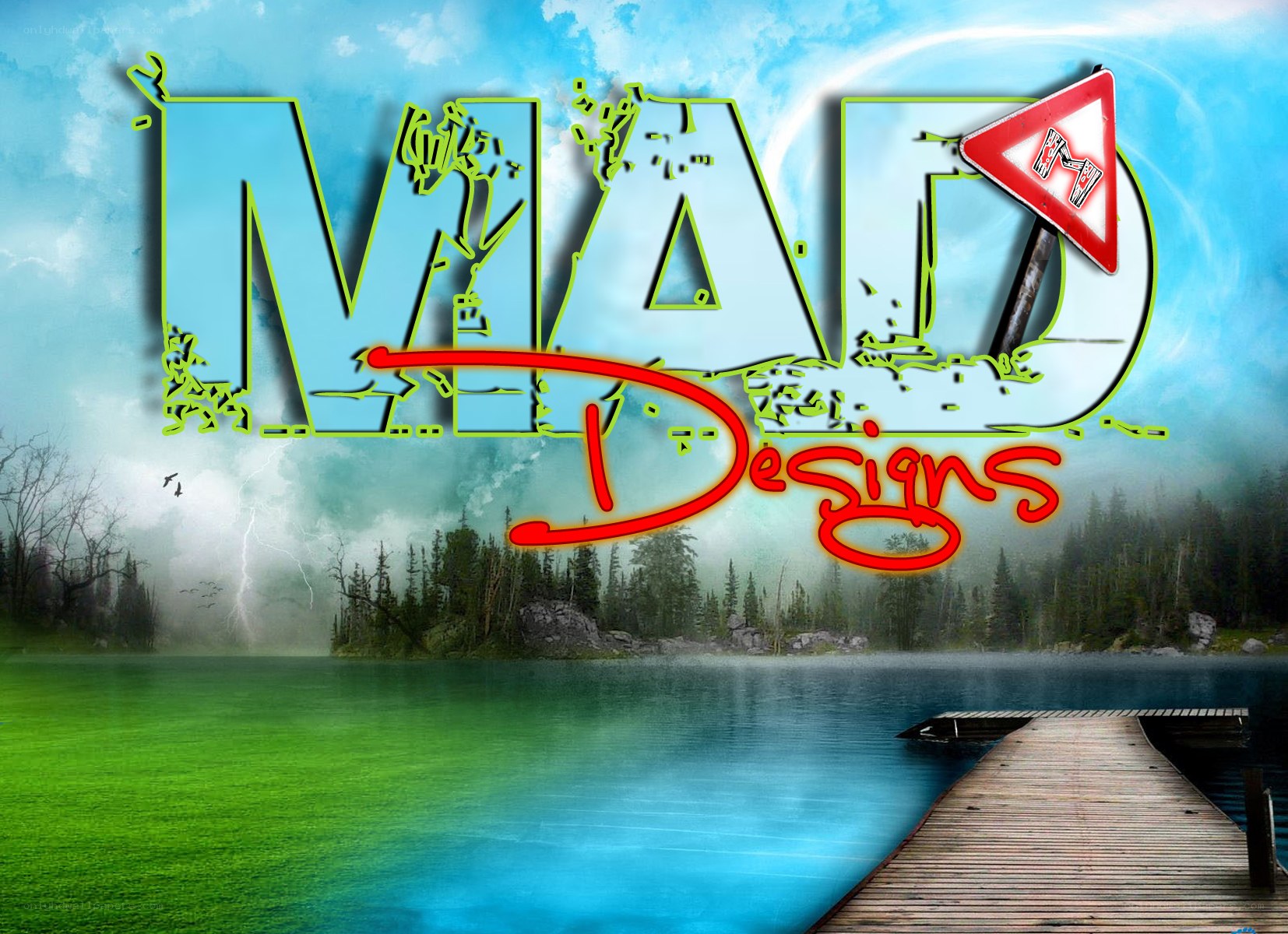 MAD Designs logo on lake scene