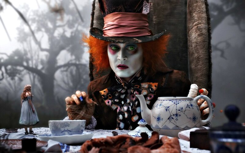 Mad Hatter at Tea Table — White