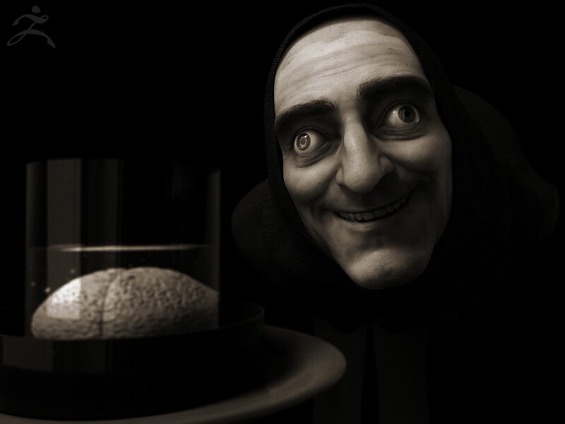 Mad scientist with brain in jar