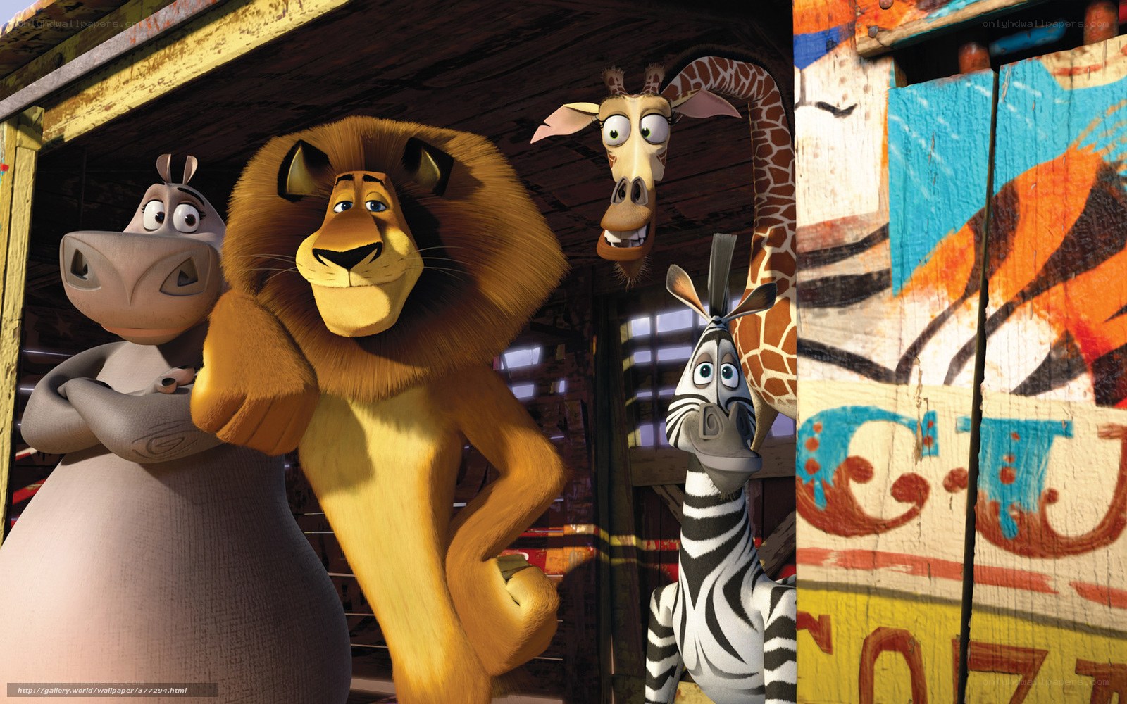 Madagascar characters in a shed