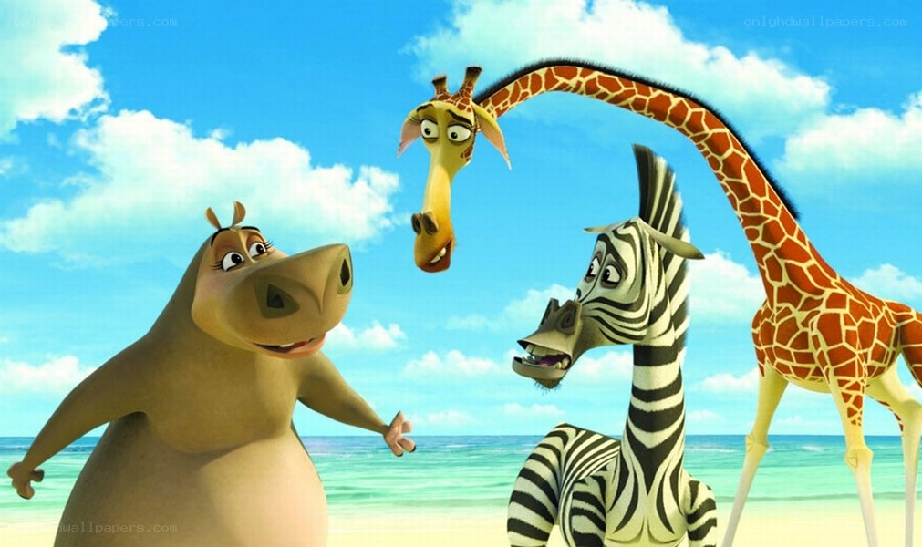 Madagascar characters on beach