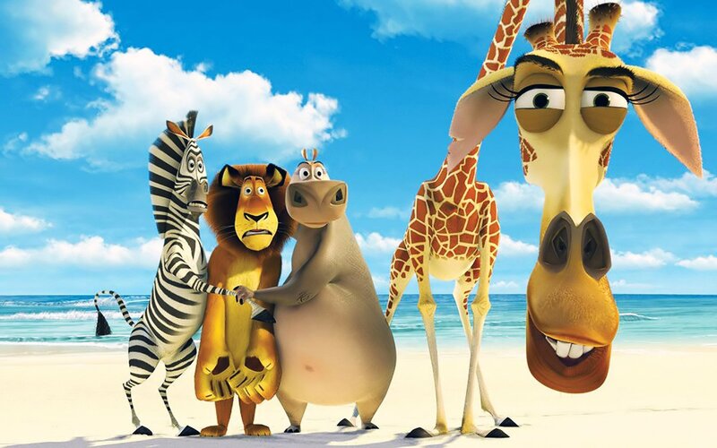 Madagascar characters on beach