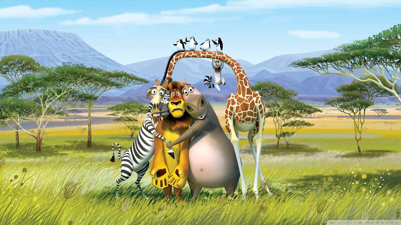 Madagascar movie characters in savanna