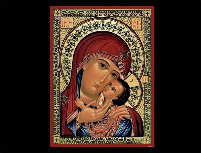 Madonna and Child — Red, Serene, Illustration