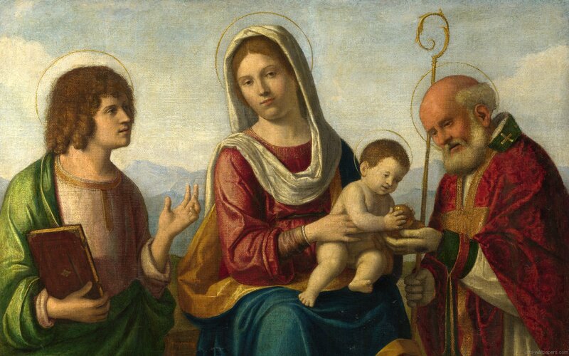 Madonna and Child with Saints — Blue, Serene, Painting, Halos