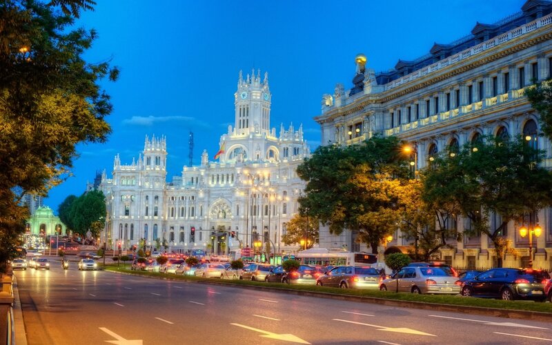 Madrid at dusk with Cibeles Palace