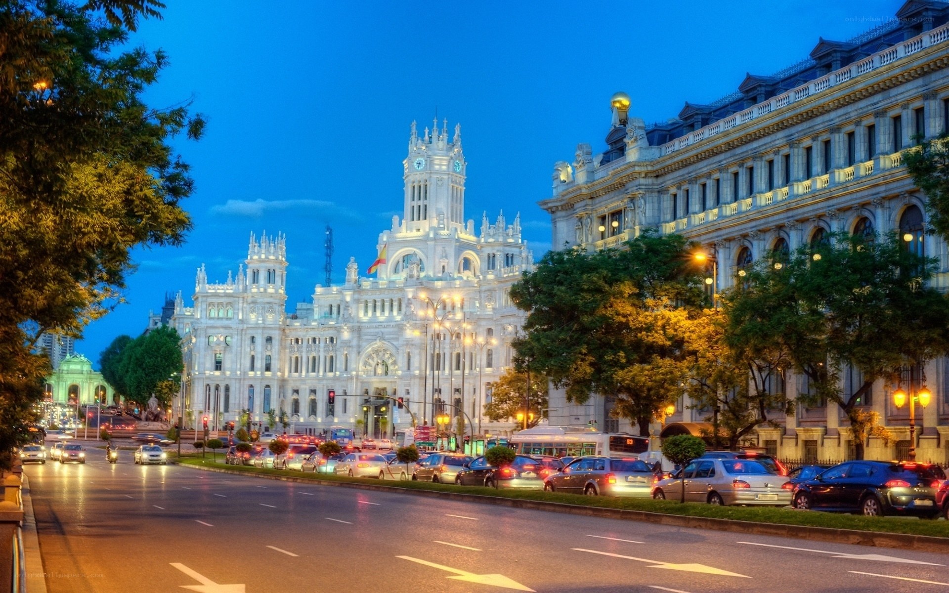 Madrid at dusk with Cibeles Palace