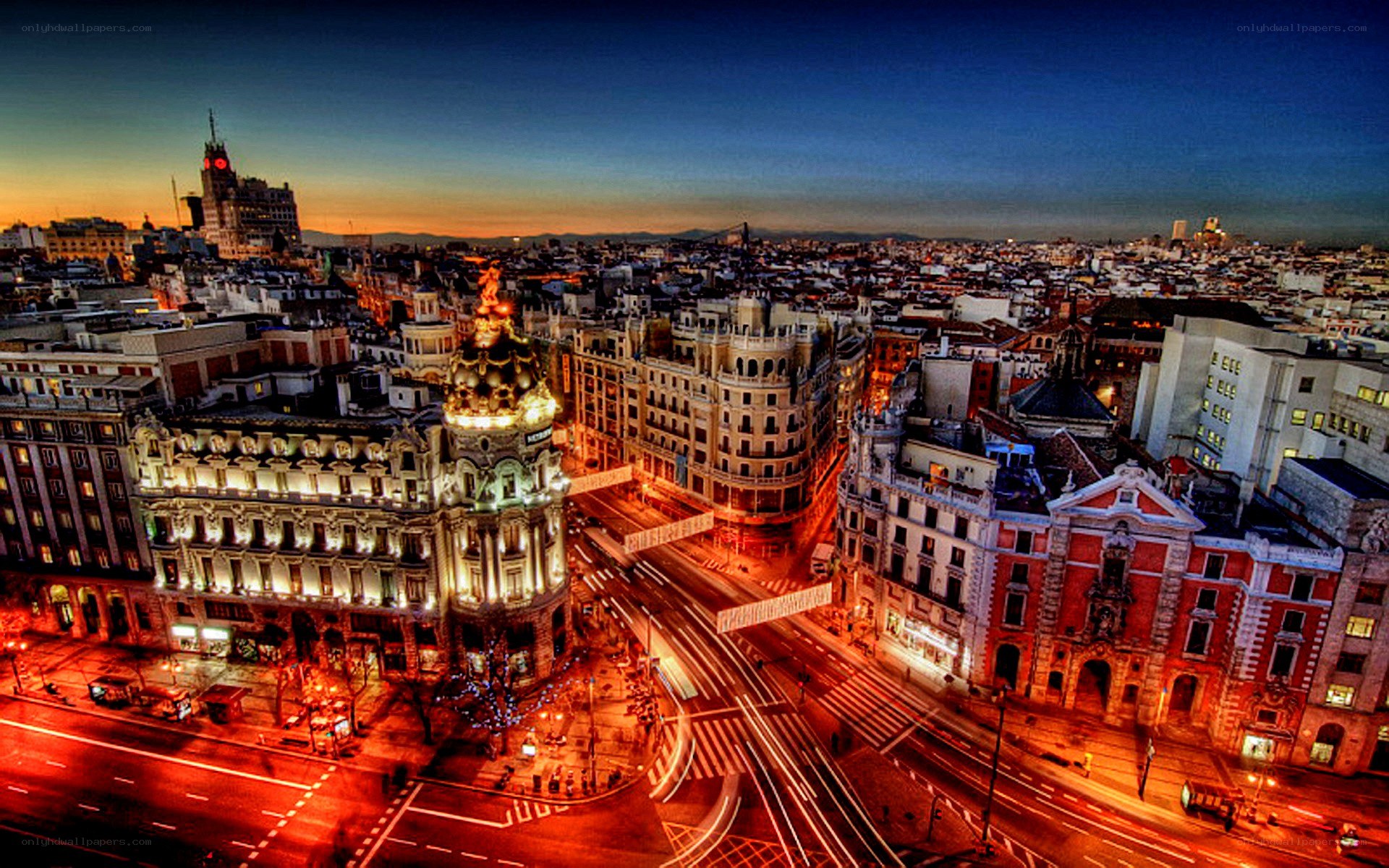 Madrid cityscape at dusk