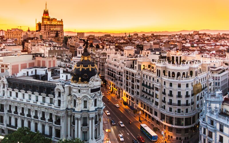 Madrid Cityscape at Sunset — Orange