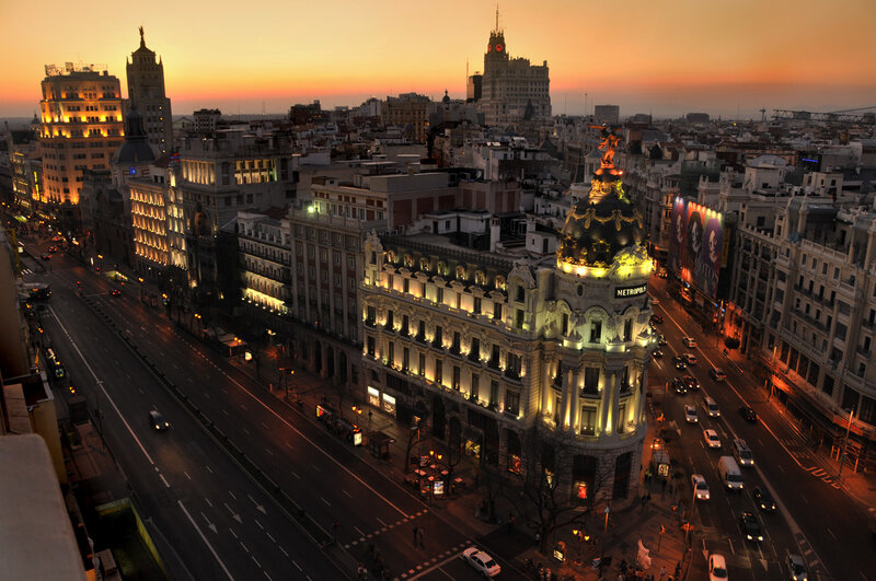 Madrid skyline at sunset