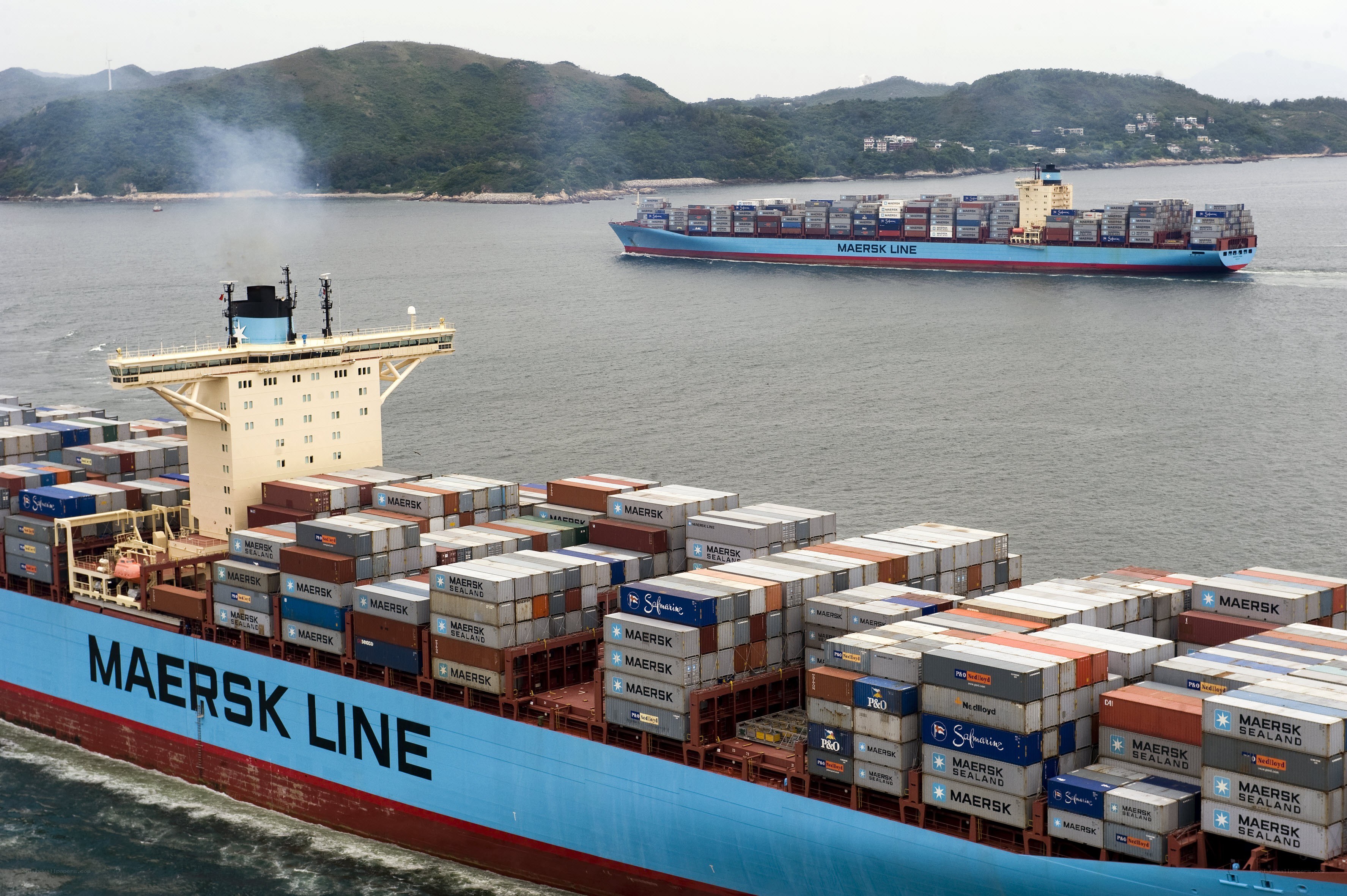 Maersk container ships in harbor