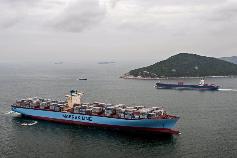 Maersk Line Container Ship — Blue, Overcast, Photograph, Container Ship