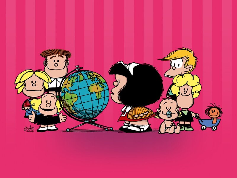 Mafalda and friends with globe