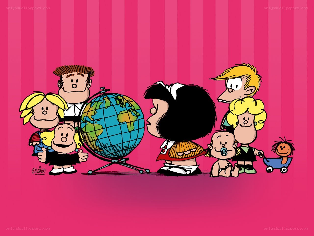 Mafalda and friends with globe