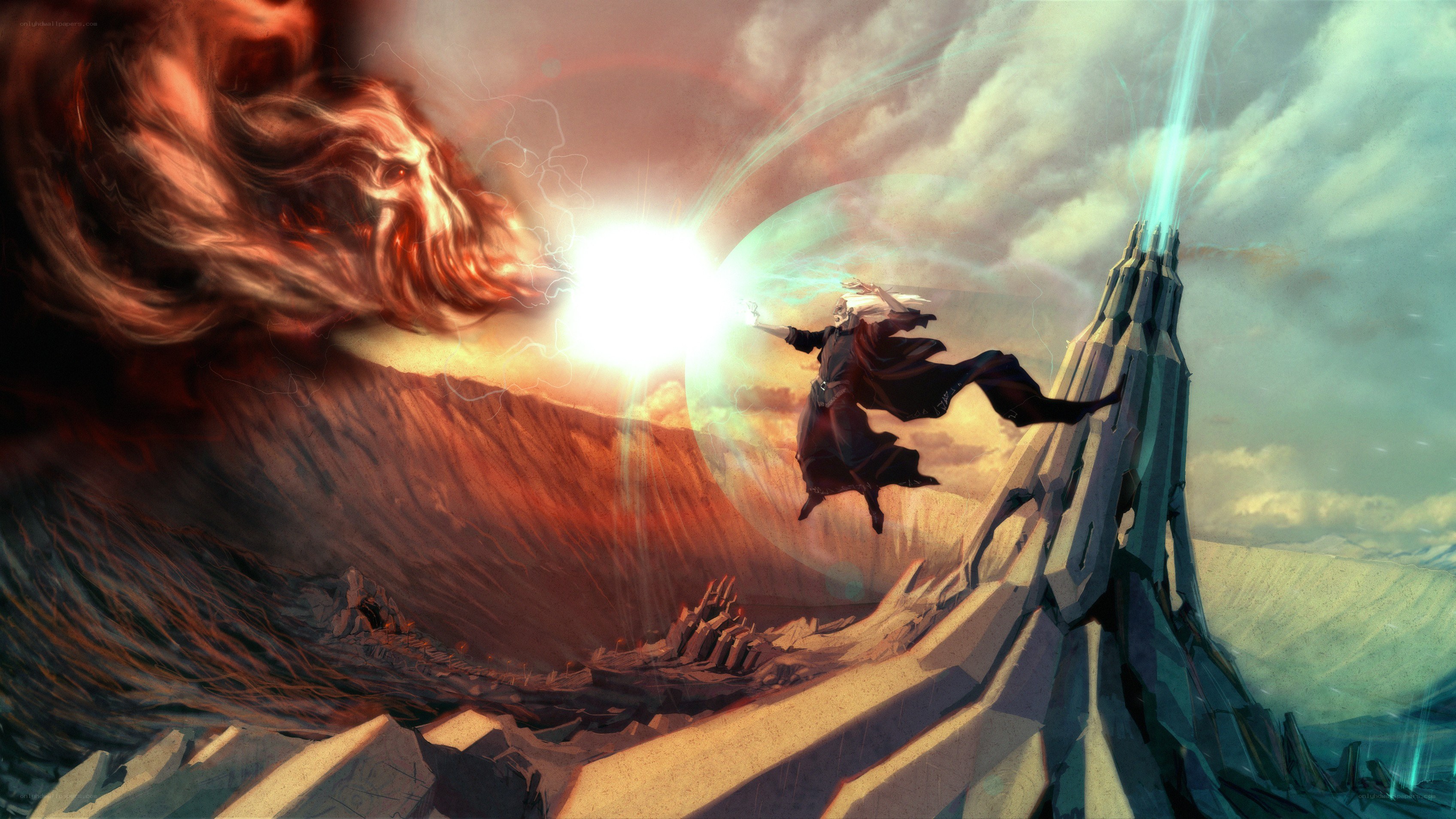 mage battles a fiery beast