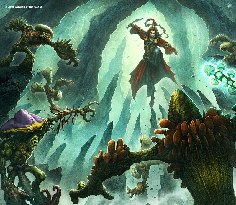mage battles goblins in cave