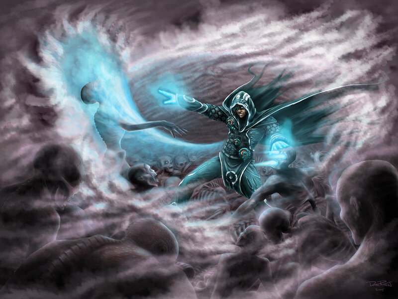 mage battling spectral figures