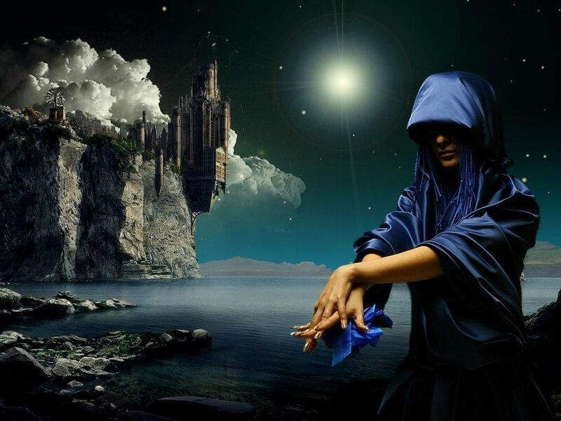 mage by the sea at night