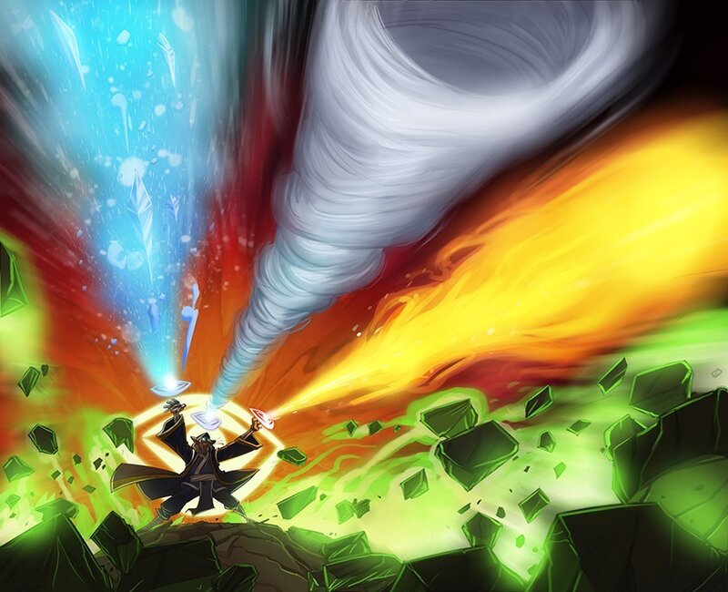 mage casting elemental spells