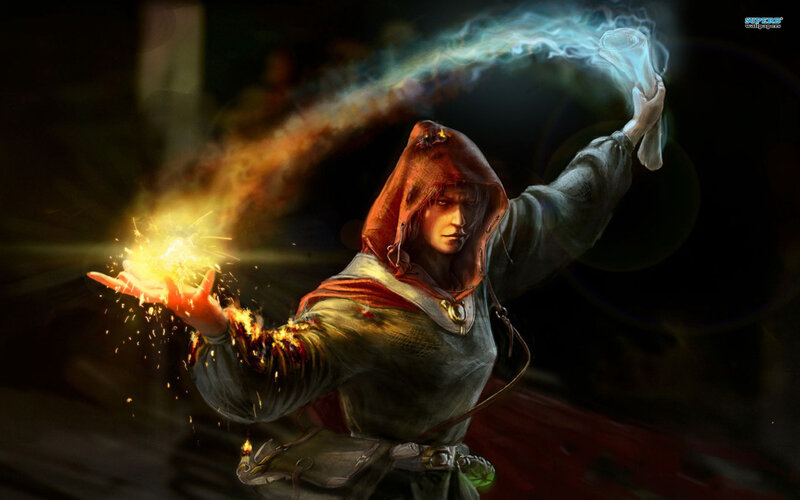 Mage Casting Spell — Black, Dramatic