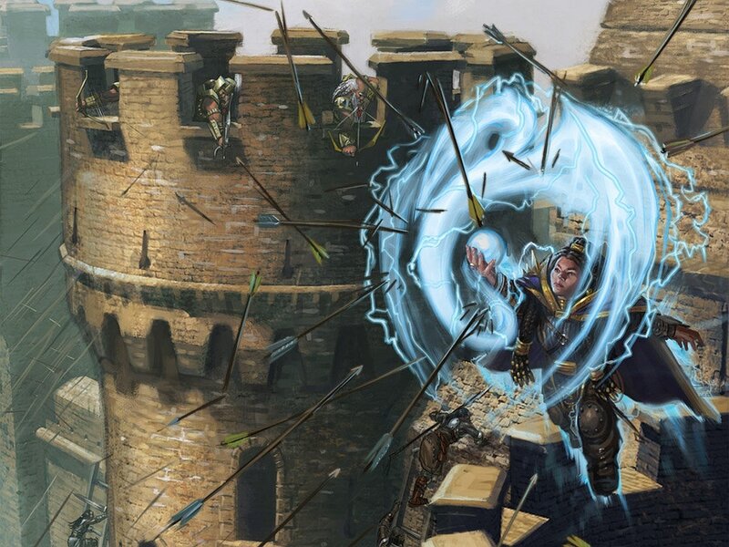 Mage Casting Spell — Blue, Dramatic, Digital Art, Castle