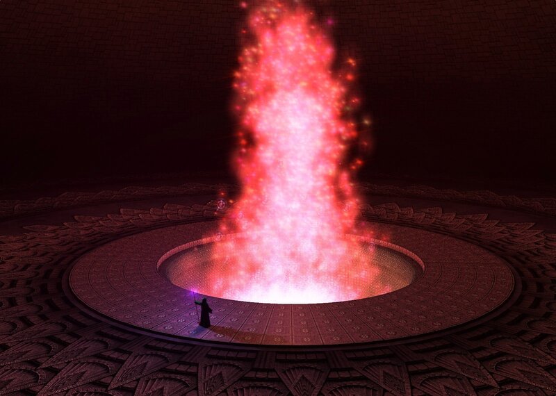 mage casting spell in ancient chamber