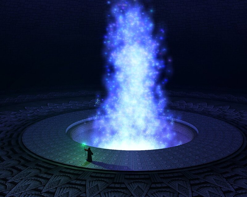 mage casting spell in ancient chamber