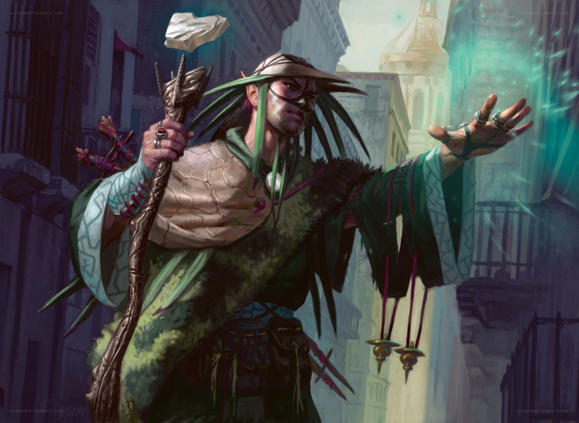 mage casting spell in city