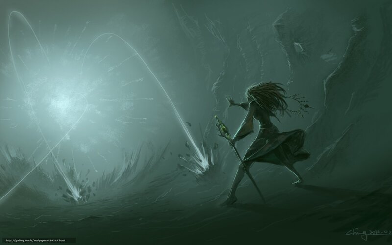 mage casting spell in dark cave