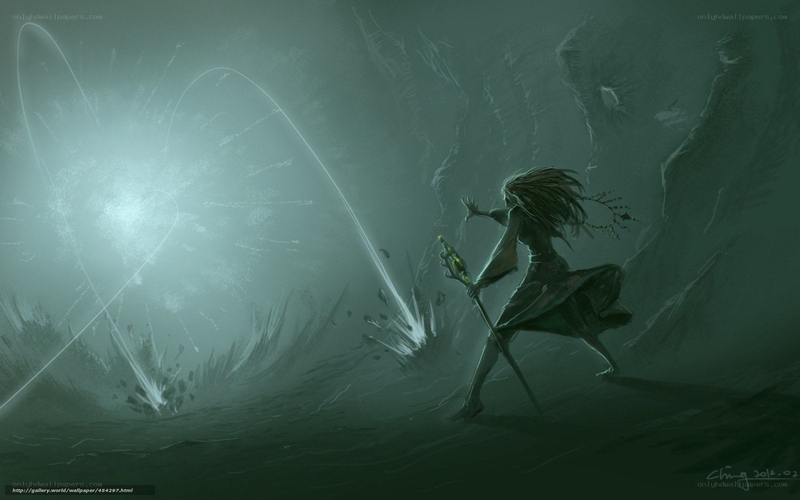 mage casting spell in dark cave