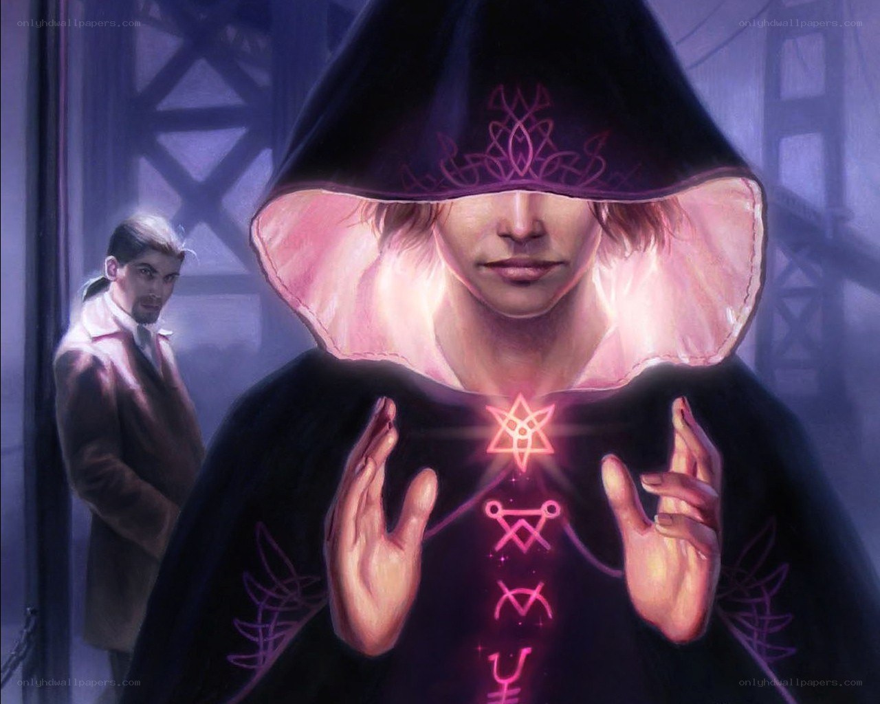 mage casting spell in dark cloak