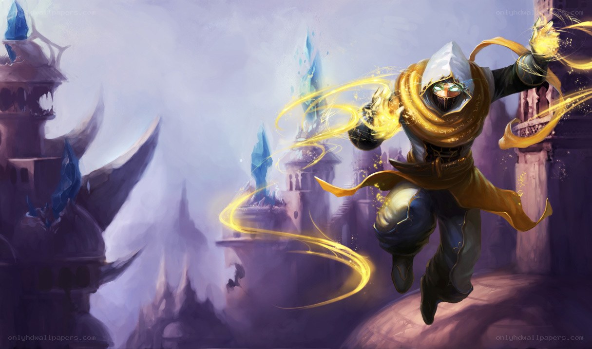 mage casting spell in fantasy city