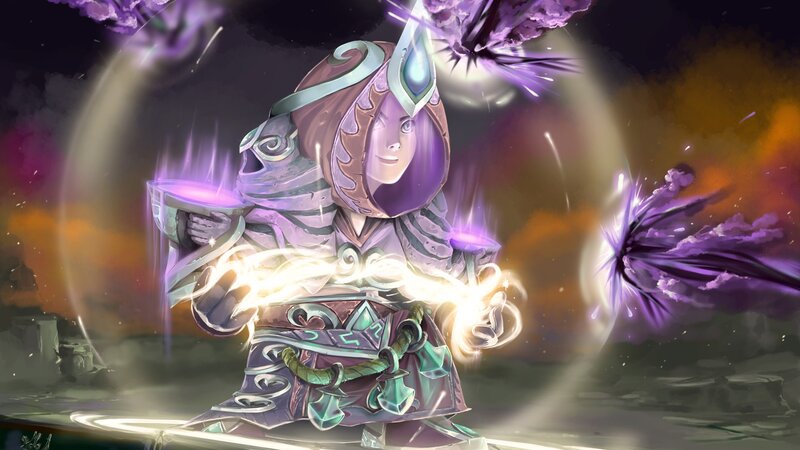 mage casting spell in purple armor