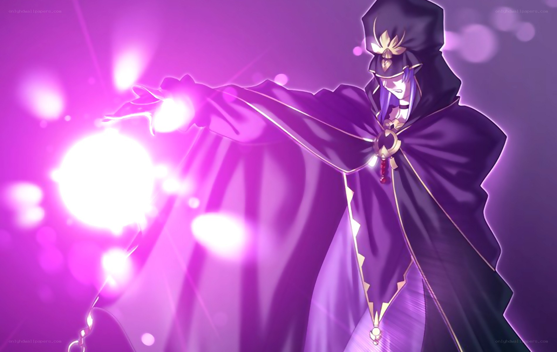 mage casting spell in purple cloak